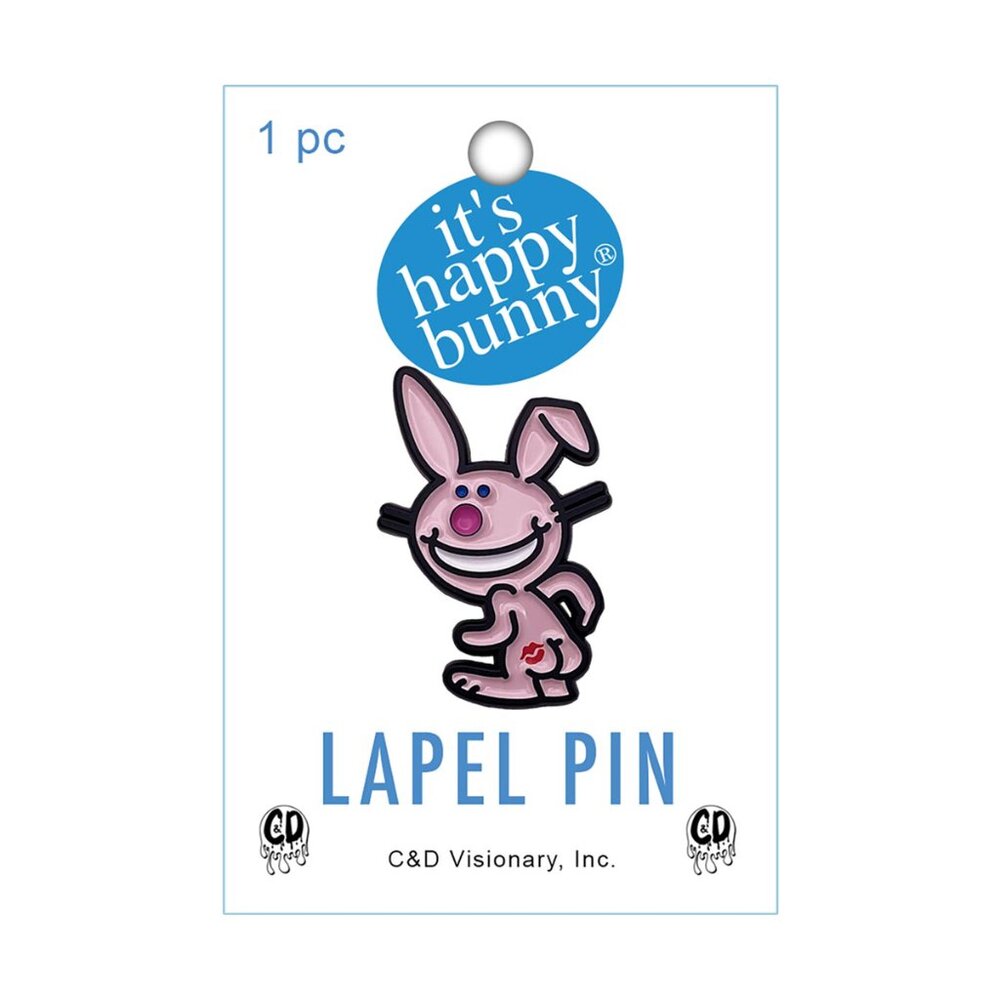 It's Happy Bunny Enamel Pin - 1990s Cute Funny Pop Culture Goth Apparel Gift NWT